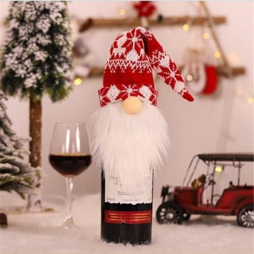 Christmas Wine Bottle Cover Cute Santa Claus Wine Bottle Toppers Dinner Table Decoration for Home