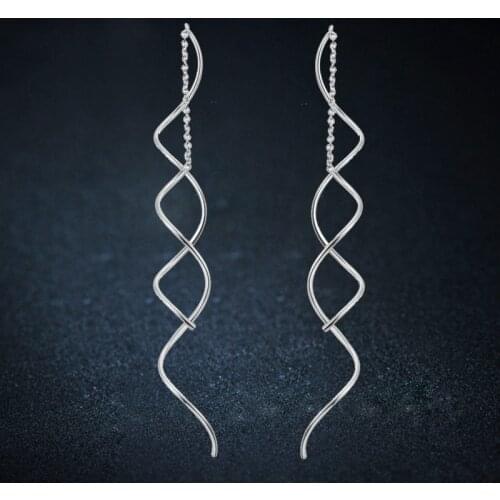 Asymmetry Twisted Bar Long Line Chain Earrings White Gold Filled Personality Drop/Dangle Earring Jewelry For Women