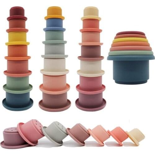 Silicone Building Block Baby Silicone Teether BPA Free Geometric Square Soft Block Folding Educational Toys Accessories