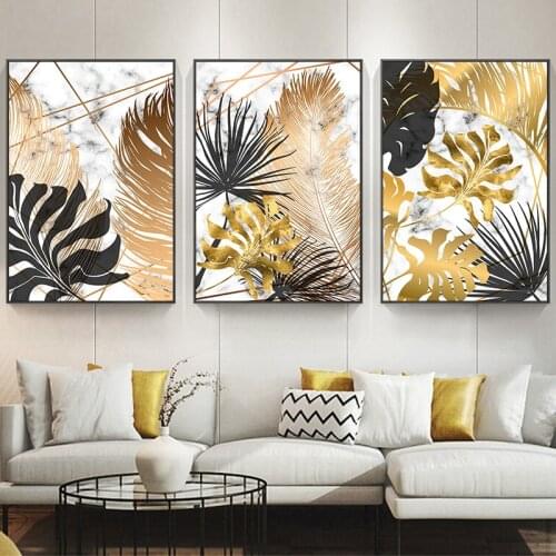 Nordic Plants Golden Leaf Canvas Painting Floral Botanical Posters Print Wall Art Picture Living Room Home Decoration Cuadros