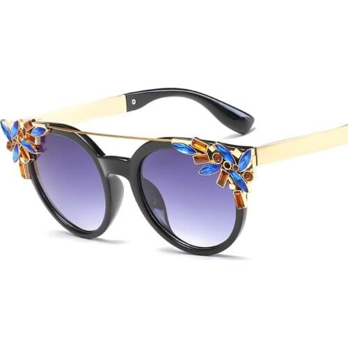Luxury Fashion Rhinestone Cat Eye Sunglasses Women Designer Transparent Frame Ladies Reflective Sun Glasses Oculos Gafas De Sol