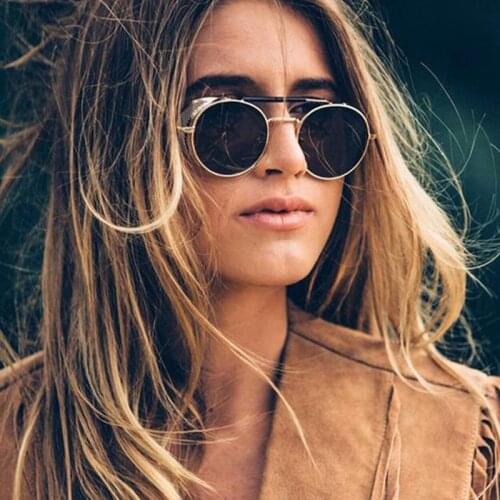 New Steampunk Round sunglasses womens side shield mens Sunglasses Gothic Metal frame mirror lens sunglasses oculos de UV400