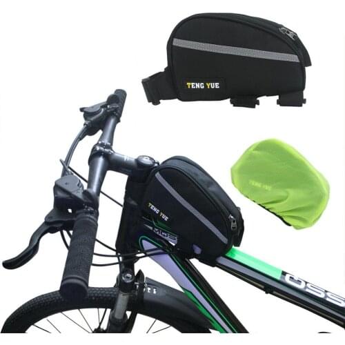 Tube Bag Bicycle Front Frame Pannier Pouch Pack Case MTB with Green Rain Cover 10x17x5cm for Mountain Bike Easy to Disassemble