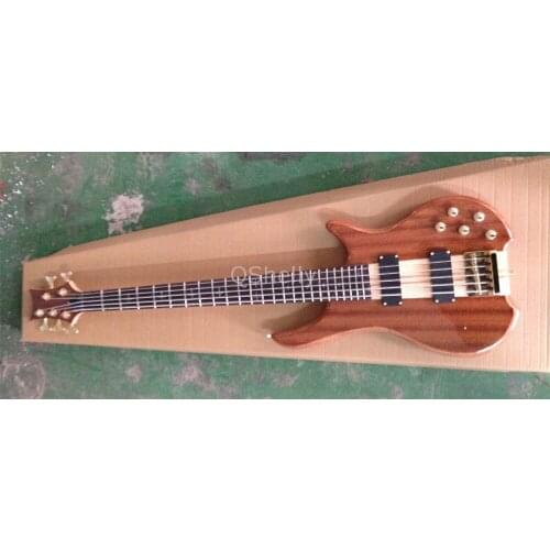 Top quality QShelly custom 5 strings neck through active pickup gold tailpiece electric bass guitar musical instrument shop