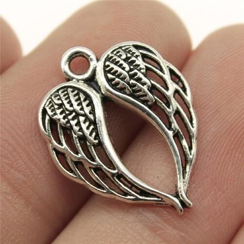 WYSIWYG 10pcs 21x16mm Heart Angel Wings Charm Antique Silver Color Wings Charms Heart Pendants For Jewelry Making