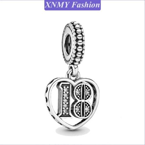 XNMY New Original Silver Color 18th Celebration Dangle Diy Bead Charm Fit European Pandora Charms Bracelet Bangles Diy Jewelry
