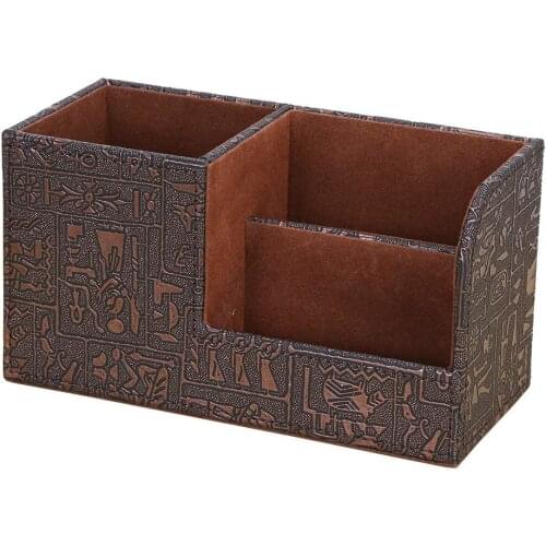 XRHYY Vintage Egyptian Pattern Multi-function Desk Stationery Organizer Storage Box Pen/Pencil/Name Cards Remote Control Holder