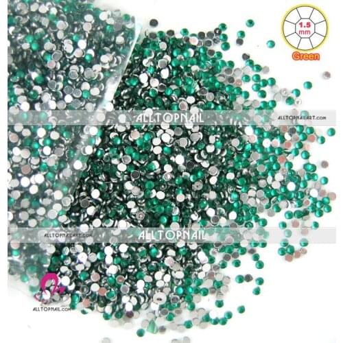 Green PRO quality 1.5mm faceted round nail art rhinestones for professional nail technicians (21 colors available)-Free Shipping