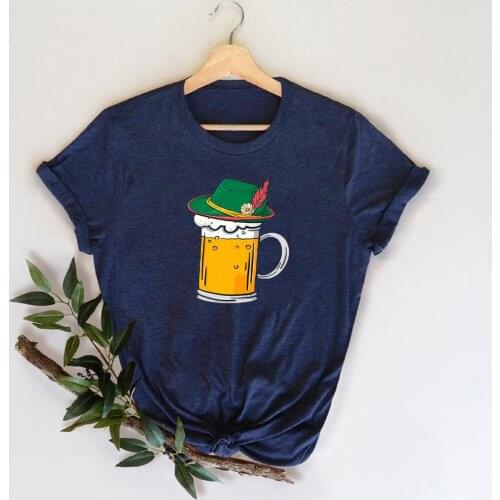 Oktoberfest T-shirt Womens Casual Beer Printed Round Neck Short Sleeve Loose T Shirt Top Summer Casual Loose T-shirt