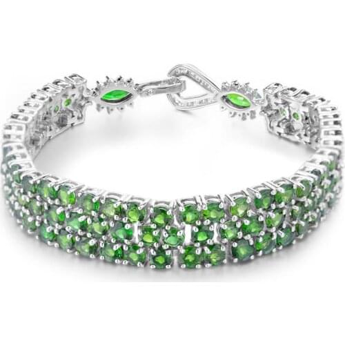 GEMS BALLET 29.25Ct Natural Chrome Diopside Gemstone Chain Link Bracelets For Women Pure 925 Sterling Silver Green Fine Jewelry