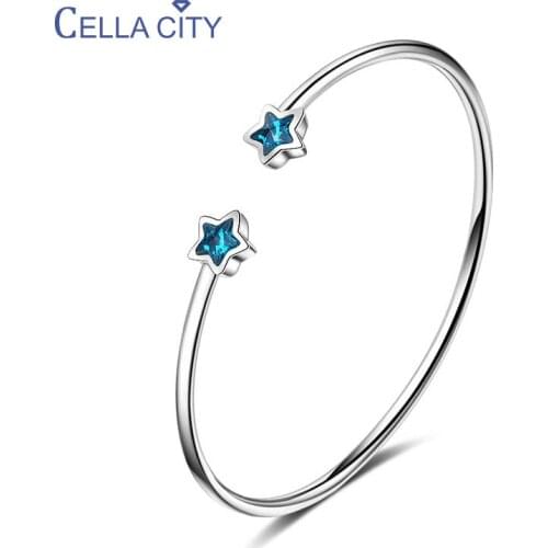 Cellacity Silver 925 Bracelets for Women Jewelry Star shaped Blue Gemstones Trendy girls Cuff Bracelet Dating Gift Wholesale