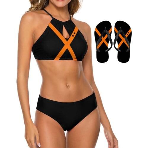 My Hero Academia Women Cosplay 3 Piece Swimsuit and Flip Flop Slipper Tankini Bikini Sets Swimwear Sandal MHA Merch Anime Suit