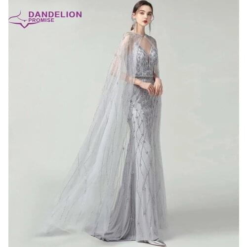 Luxury Mermaid V Neck Evening Dress for Women 2021 Sequins Beads Handmade Elegant Prom Formal Gowns with Detachable Train
