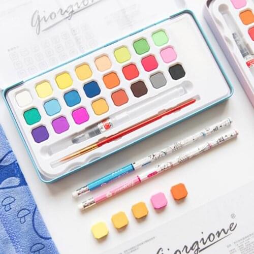 24 Colors Solid Watercolor Paint Set High Quality Transparent Watercolor Pigment Tin Box For Artist School Student Acuarelas