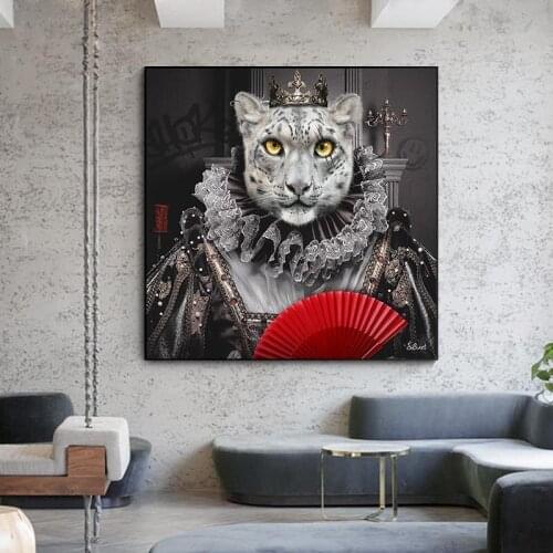 Animals Large Lion Leopard Queen Crown Canvas Paintings Wall Art Posters and Prints Animals Lions Art Pictures for Living Room