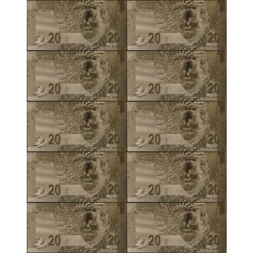 10pcs/lot Exquisite South African 20 Rand Bank Note In 24K Gold Plated World Counterfeit Collection Gift