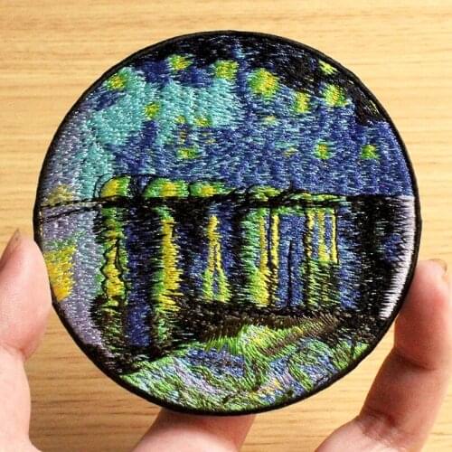 10PCs/lot Embroidered Patch Oil Painting Patches For Clothing Stripes DIY Starry Night Over the Rhone Patches On Clothes Decor