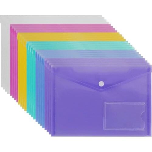 5PCS A5 Poly Envelope Folder with Snap Button Clear Waterproof Plastic Document Protector for School Home Office Organization