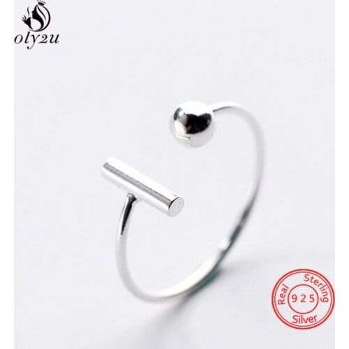 925 Sterling Silver Rings for Women Fashion T Bar Adjustable Ring Girl Party Jewelry Geometric Ball Ring Female Bijoux Wholesale