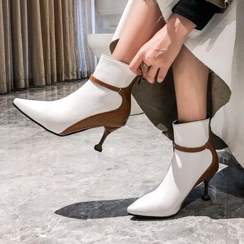 British pointy color block high heels short boots slim back zipper high heels fashion boots large 44 45 46 47 48
