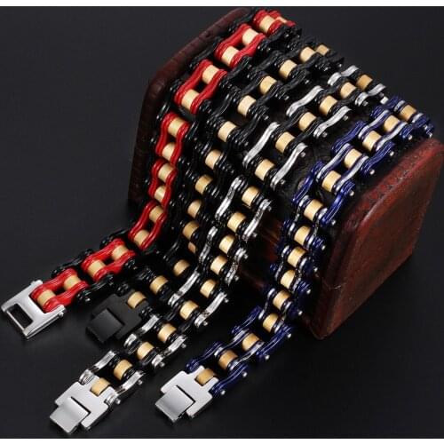 Punk Stainless Steel Fashion Bicycle Link Chain Hit Color Biker Rock Mens Boys Bracelet Bangle 8.85"(22.5cm) ,18mm Friend Gift