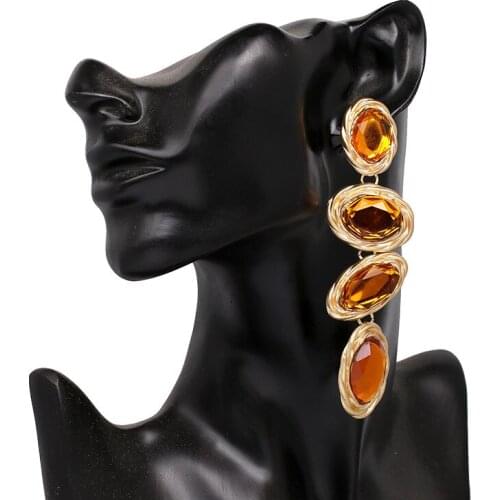 Elegant Womens Jewelry Accessories Gold Color Alloy 6 Colors Artificial Crystal Rhinestone Long Hanging Earrings 2021 Trend