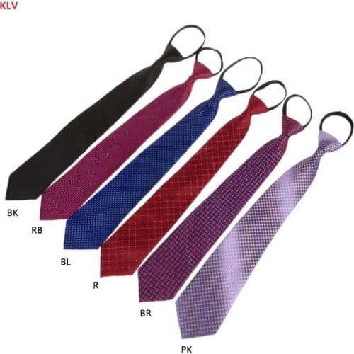 KLV Mens Pre-tied Adjustable Zipper Tie Necktie Plaid Dot Business Formal Wedding