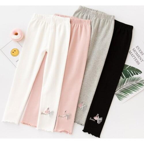 Girls Leggings Cotton Embroidery Swan Trousers for School Girls Summer Children Hole Leggings Pencil Pants Hot Sale Spring