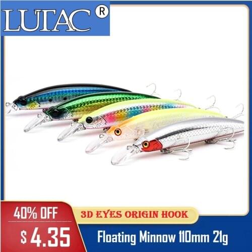 LUTAC Floating Minnow GM01A 110mm Hard Plastic fishing lures Origin Treble Hooks Artificial Bait Good Quality