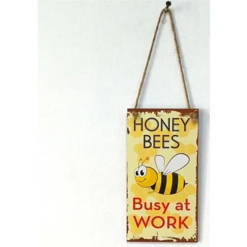 Cute Hanging Sign Board Honey Bees Busy At Work Novelty Funny Wood Sign Garden Decorative Plaque Hanging Sign Board