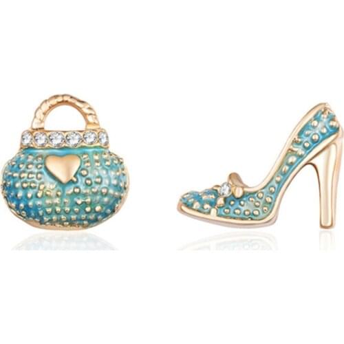 New Fashion Cute Bags Heels Shoe Asymmetric Earrings Gold for Women Trendy Push-back Ceramic Small Dot High Quality HJUEY
