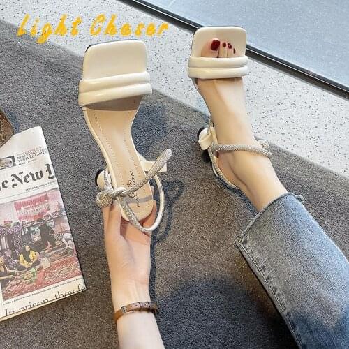 2021 New Women Summer Sandals Fashion Sqaure Toe Pu High Heel Shoes Women Sandals Sliper Woman Shoes Zapatos Mujer Party Shoes