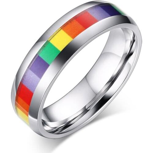 Modyle New Fashion Women Rainbow Rings Stainless Steel Wedding Rings For Party Jewelry Wholesale Lesbian Rings Jewelry