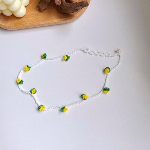 Origin Summer Trendy Double-Layer Yellow Flower Chokers Necklace for Women Girls Hot Simulation Pearl Beaded Necklace Jewelry