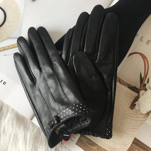 Real Leather Gloves Female Warm Driving Non-Slip Butterfly Knot Sheepskin Gloves Thin Touchscreen Women L18015NN