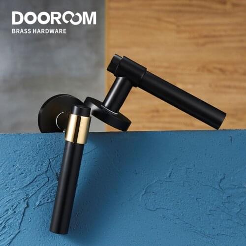 Dooroom Brass Lever Light Luxury Black Gold Modern Fashion Interior Room Bedroom Bathroom Solid Wood Door Lock Split Handle Knob