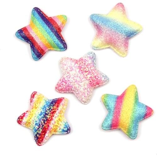 20Pcs 5cm Glitters Rainbow Star shape colourful Padded Appliques For DIY Baby Hair Clip Decor Ornament Accessoires wholesale