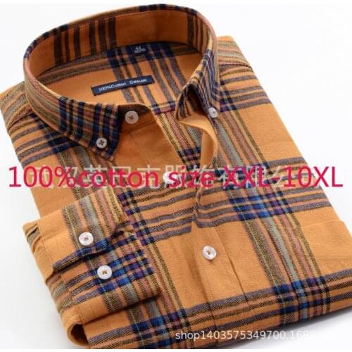 New Arrival High Quality 100%pure Cotton Super Large Loose Men Thickened Autumn Dress Shirts Flannel Plaid Plus Size XXL-10XL