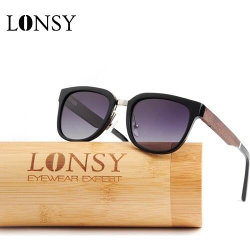 LONSY Designer Design Women Men Acetate Wood Sunglasses Polarized Vintage Sun Glasses Male Goggle UV400 Gafas De Sol