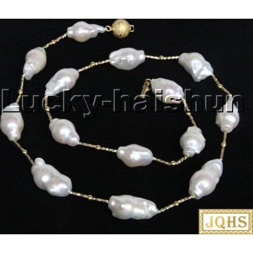 Super Luster Baroque 21" 23mm white Reborn keshi pearl necklace filled gold clasp c229