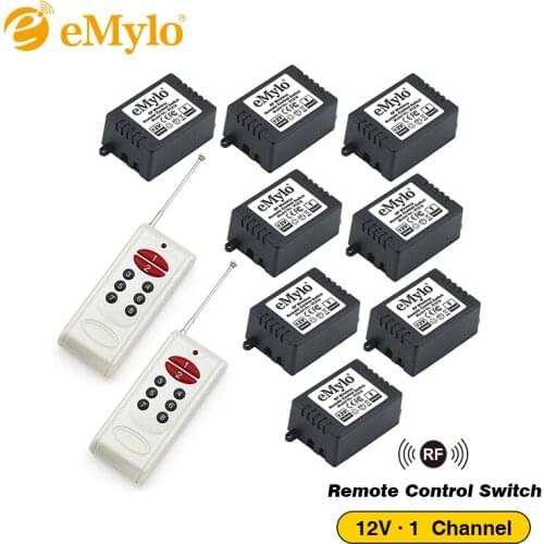 EMylo DC 12V Smart Switch, Wireless RF Remote Control Light Switch 433Mhz White Transmitter 8X 1 Channel Relays Remote Switch