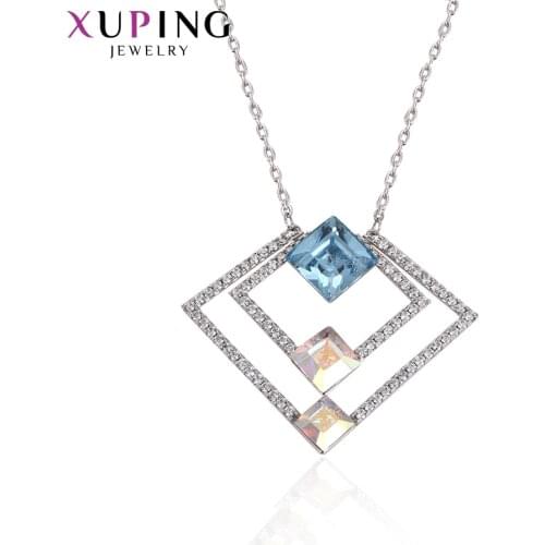 Xuping Jewelry Exquisite Colorful Crystals Necklaces with Rhodium Plated for Women Beautifully Gift 43371