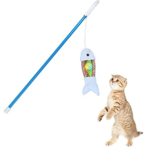 Funny Cat Toy Fishing Rod Kitten Cat Pet Toy Stick Teaser Rainbow Streamer Interactive Cat Play Wand With Feather Toys For Cats