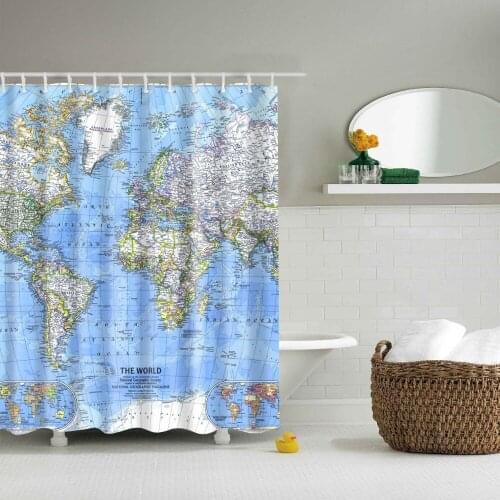 World Map shower curtain High Quality Washable environmentally friendly Waterproof shower curtain with plastic hook TZ160810