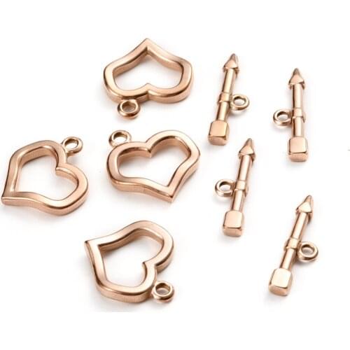 10 Sets Heart Stainless Steel Toggle Clasps 5 Color Jewelry Clasps Connectors for Necklace Bracelet Making Findings Wholesale