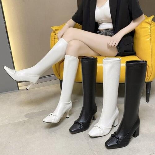 Women Boots Knee High Thin High Heels Female Long Boots Zip Square Toe Platform Ladies Shoes Autumn Solid Morden Stiletto Boots
