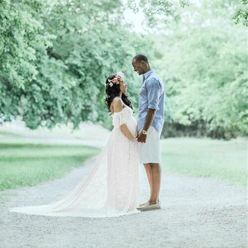 Womens Floral Lace Short Sleeve Photography Fly Sleeves Off Shoulder Long Dress pregnancy summer dress sexy clothes for women