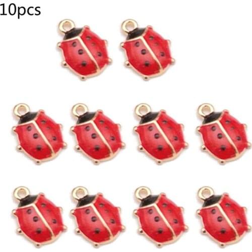 10Pcs Cute Ladybird Ladybug Enamel Charm Ladybug Animals Pendant DIY Bracelet Necklace Earrings Findings Jewelry Making E15E