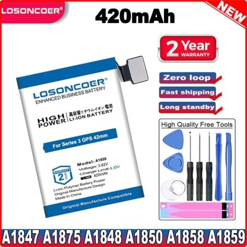 100% New 320/420mAh Replacement Battery For Apple Watch Series 3 GPS / LTE 38mm/42mm A1847 A1875 A1848 A1850 A1858 A1859 Battery