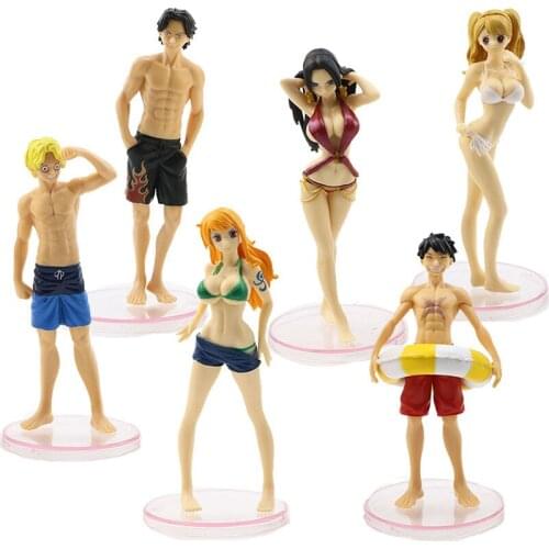 6Pcs/Set One Piece Swimsuit Action Figure Toy Anime Cute Nami Boa Hancock Monkey DLuffy Pirate Collection Model Doll Kids Gifts